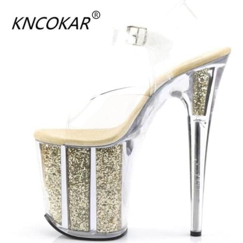 KNCOKAR2018Summer new 15cm/ cm ultra high heel sandals and waterproof platform crystal shoes dinner princess dress shoes gold