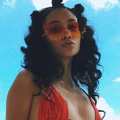 Fashion Orange Yellow Big Cat Eye Sunglasses Women 90s Butterfly shades Rimless Lens Glasses Oversized Sun Glasses for Female