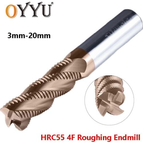 OYYU Roughing End Mills HRC55 4 Flute Straight Shank Tungsten Steel Rough Milling Cutter Solid Carbide Cutting Endmill 3-20mm