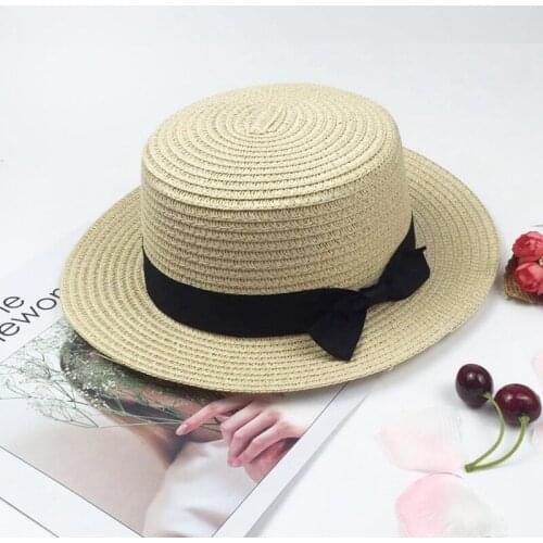 Classic elegant style bowknot solid straw bucket hat outdoor beach women cap Wide Brim UV Protection Outdoor Casual Bucket Cap