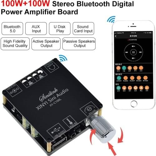 HIFI TPA3116 Bluetooth 5.0 High Power Digital Amplifier Stereo Board 100W+100W AMP Amplificador Audio Home Theater 3.5MM USB APP