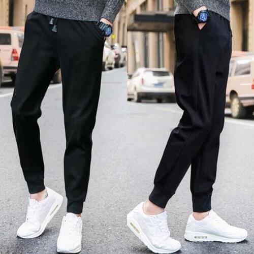 Hot kf-Mens Work Pants Daily Student Casual Sports Pants Black