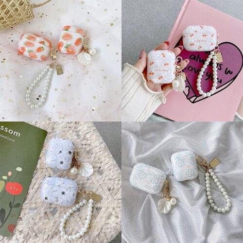 Luxury Cherry Flower Glossy Shell TPU Headset Box For Apple airpods 1 2 Pro 3 Case Bluetooth Earphone Case Cover Pearl Key Ring