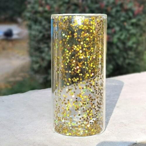 Girl Heart Ambilight Stars Starlight Glitter Double-layer Insulation Anti-scalding Bright Starry Double-layer Glass Coffee Cup