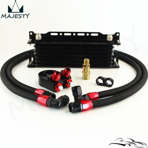 Universal 7 Row Oil Cooler w/ Bracket + M20*1.5 / 3/4*16 Filter Adapter Hose Kit