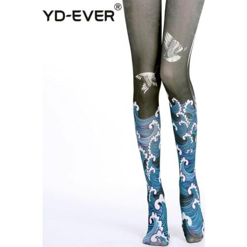 YD-EVER print women tights Cotton Jacquard Pantyhose brand fashion Thin Spring Autumn Tattoo Colored Printed Hosiery 338
