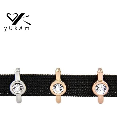 YUKAM Jewelry Crystal Rhinestone Bezel Solitaire Slide Charms Keeper for Stainless Steel Mesh Keeper Bracelet Accessories Making