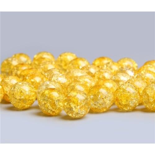 6 8 10 12 mm Yellow Snow Cracked Crystal Beads For Jewelry Making Women Diy Accessories Loose Round Spacer Quartz Bead Wholesale