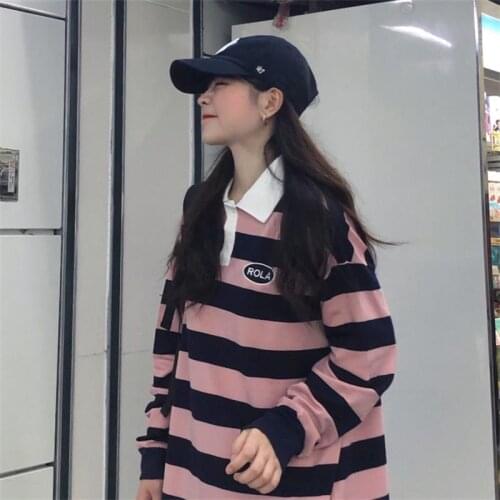 Female Korean Harajuku Striped Embroidered Letter T-shirt Womens T-shirts Tops Japanese Kawaii Ladies Ulzzang Clothes for Women