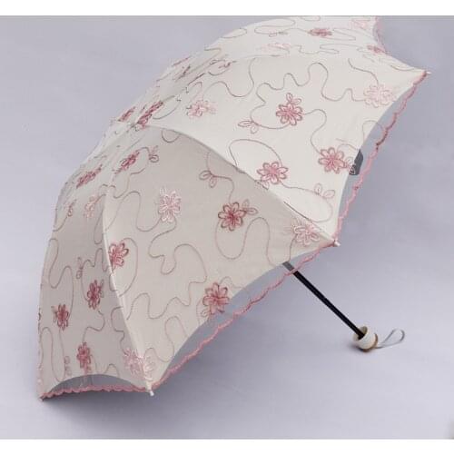 Double Layer Lace Embroidery Woman Umbrella Black Coating Sun Protection Sunscreen Parasol Korean Princess Windproof Umbrellas