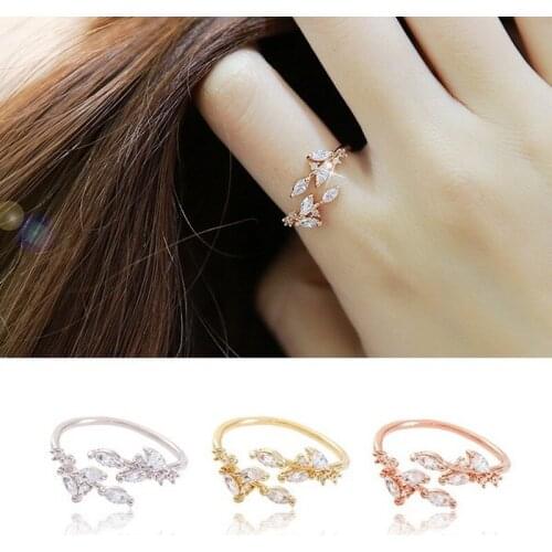 Fashion Leaf Rose Gold Zircon Ring For Girl Women Yellow Gold AAA Zircon Gemstone Wedding Ring 925 Sterling Silver Color Rings