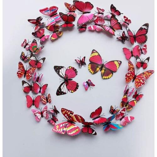 12pc 3D PVC Plastic Simulation Butterfly Magnet Wall Sticker Refrigerator Magnet Colorful DIY Fridge Home Party Decoration