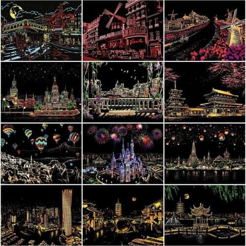 5D DIY Diamond Art Painting Scenic Diamond Embroidery Full Square City Cross Stitch Beaded Kits Black Home Decor