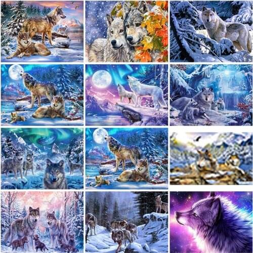 Wolf DIY 5D Diamond Painting Cross Stitch Kits Embroidery Diamond Animal Full Round Resin Rhinestones Mosaic Home Decoration