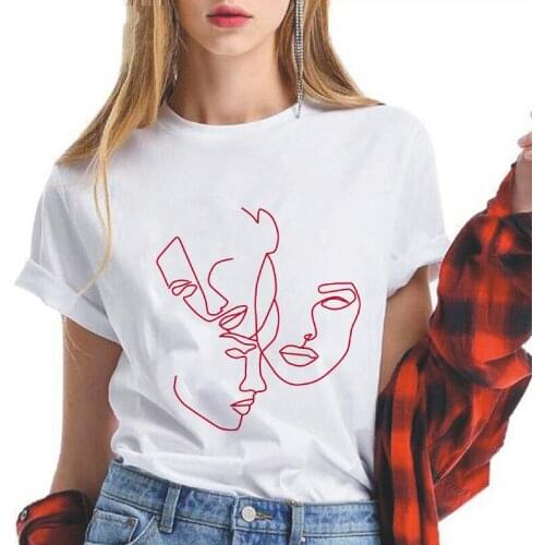 Abstract Line Printing Harajuku T Shirt Women Ullzang T-shirt Funny Graphic Tshirt 90s Fashion Top Tees Female Clothes