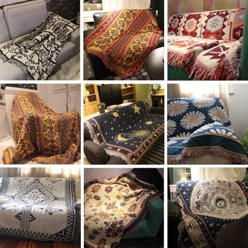 Cotton Knitted Sofa Blanket Thread Blanket or Beds Soft Bed Plaid Vintage Home Decor Tapestry Kilim Tassels Rug