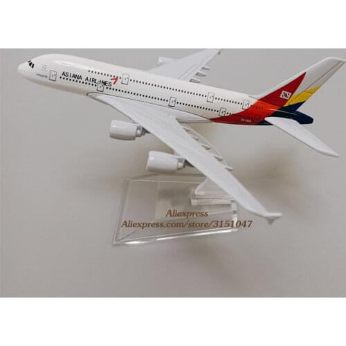 Alloy Metal Korean Air Asiana Airlines A380 Diecast Airplane Model Asiana Airbus 380 Airways Plane Model Aircraft Gifts 16cm