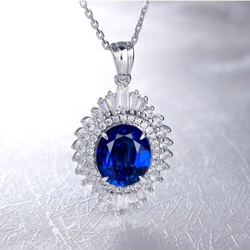 Pirmiana 2021 Fashion Luxury Jewelry Royal Blue Lab Grown Created Sapphire Pendant 18K Gold Chain Necklace