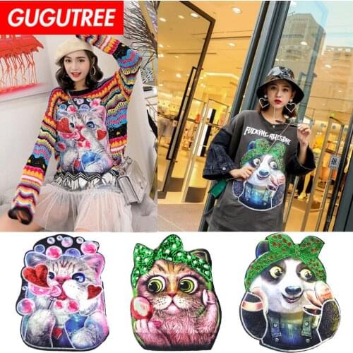 GUGUTREE embroidery big cats panda tiger patches animal patches badges applique patches for clothing YYX-19121064