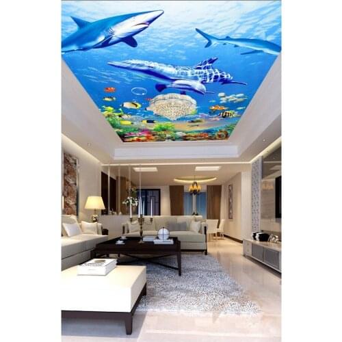 3d wallpaper custom mural non-woven wall sticker 3d ocean wallpaper Marine mural dolphins and sharks ceiling murals wallpaper