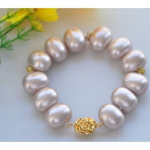 P7576 8" 20mm Lavender Egg Southe Sea Shell Pearl Bracelet
