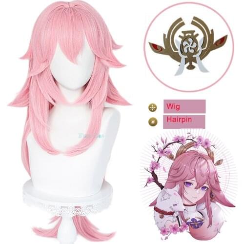 Genshin Impact Yae Guuji Cosplay Pink Wig Cosplay Anime Game Cosplay Wigs Inazuma Girls Hairpin Wigs Hair Accessories Halloween