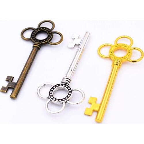 NEW 63x28x5mm 5pcs/lot Three Colors Plated Key Charms Pendant DIY Handmade Jewelry Accessories