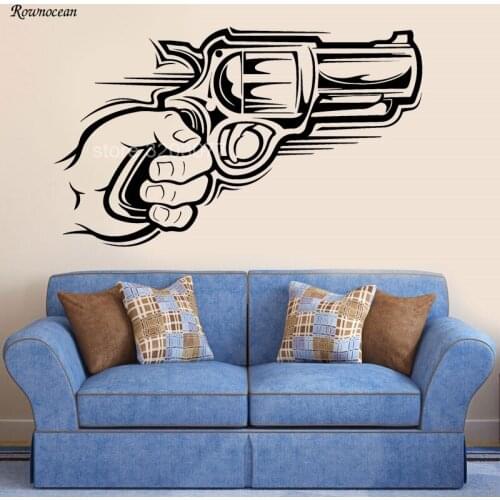 Hand With Gun Gangster Weapon Cool Home Decor Wall Sticker Vinyl Decal Interior Decoration Removable Self adhesive Murals GU11