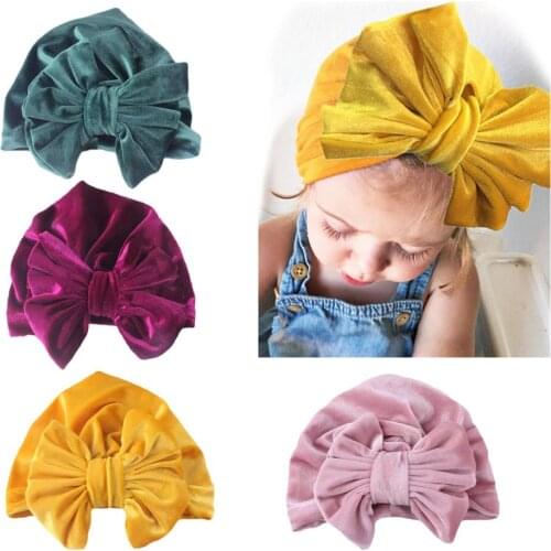 New gold velvet baby bow hat autumn and winter baby hat baby cotton soft hat Indian wind flawless cap hat head photo props