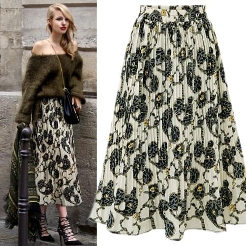 Floral Chiffon Pleated Skirt Mid-length Printed Summer Casual Bg Swing Skirt Fashion Wild A-line Skirt