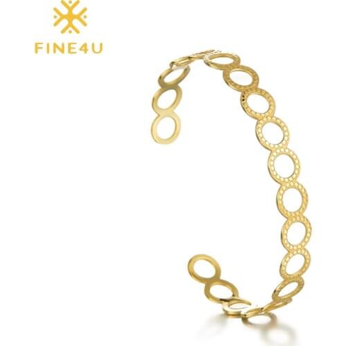 FINE4U B525 Wide Open Cuff Bracelet Minimalist Simple Open Cuff Bangle Jewelry