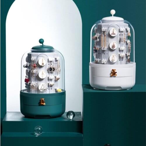 Rotating Jewelry Organizer Storage Box Earring Ring Display Holder Makeup Box Desktop Dustproof Beauty Toiletry Cosmetic Cases