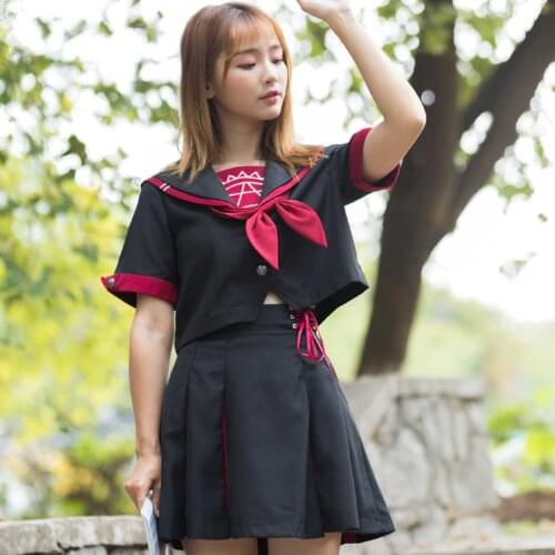 Japanese uniform school girls embroidery short-sleeved JK uniform sailor suit female summer student class school suit