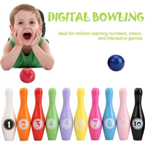 1 Set Wooden Color Digital Bowling Children Educational Toy Indoor Outdoor Sports Bowling Game Bowling Kid Gift