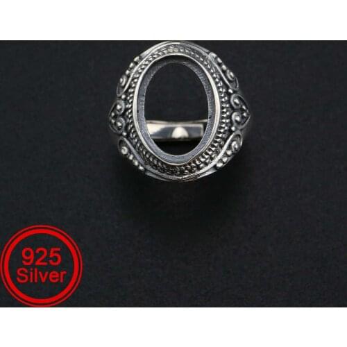 1Pcs 10x14MM Oval Ring Settings Adjustable for Cabochon Stone Antiqued Style Solid 925 Sterling Silver DIY Bezel Tray 1223111