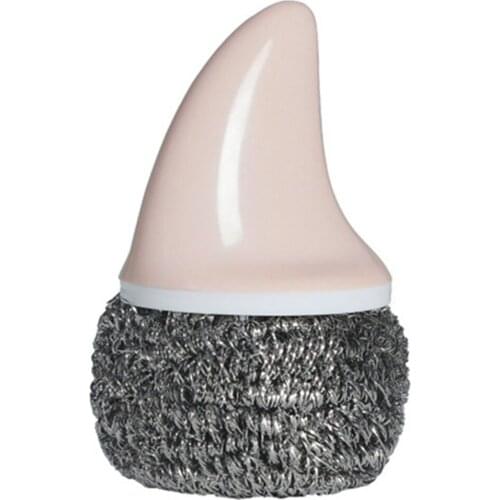 1Pcs Stainless Steel Scourers With Plastic Handle Steel Wool Scrubber Pad Kitchen Bathroom Cleaning Brush For Dishes Pots Pans