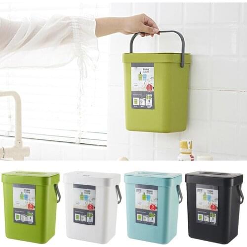 3/5L Wall Mounted Folding Waste Bin Kitchen Cabinet Bin Garbage Door Trash Storage Hanging Car Accessories Kitchen Can Tras Z4Y4