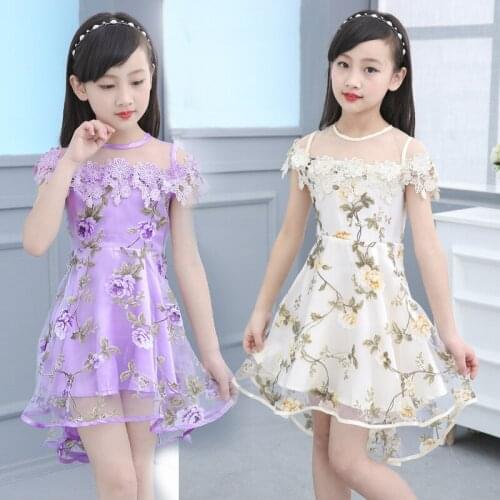 Three Colors Lovely Baby Girl Dress 2018 Summer New Girls Flower Lace Princess Dress Casual Dance Dress 4-12 Year old