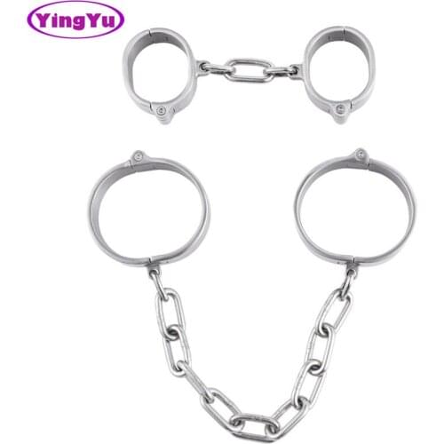 3cm High Stainless Steel Handcuffs Ankle Cuffs Lockable Shackles Fetish Slave Bondage BDSM Restraints Sex Toys for Women Men