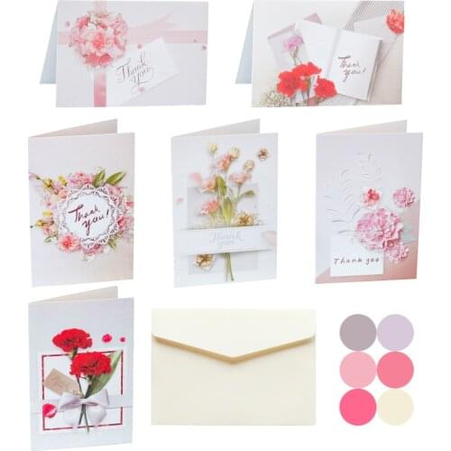6sets Creative Floral Thank You Greeting Cards Valentines Day Wedding Party Invitation Gift Card Set DIY Message Postcard