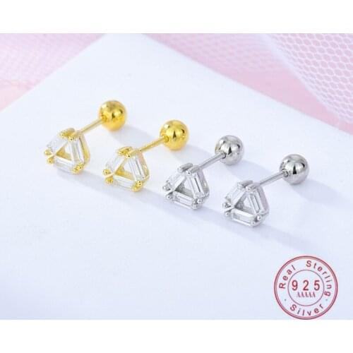 925 Sterling Silver Japanese Style Triangle Creative Crystal Small Stud Earrings Women Fashion Luxury Birthday Party Jewelry