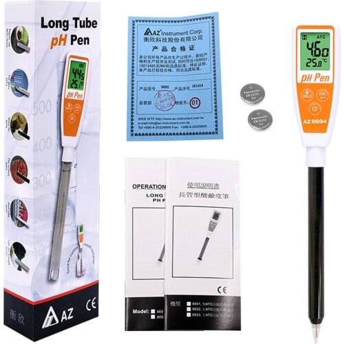 AZ8694 long tube glass tip pH pen to measure the pH value of 2~12 meat milk sushi rice semi-solid food yogurt