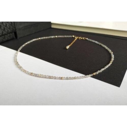 Lily Jewelry Labradorite 2-3mm Faceted Beads 925 Sterling Silver Chian Clasp Necklace 16''-20