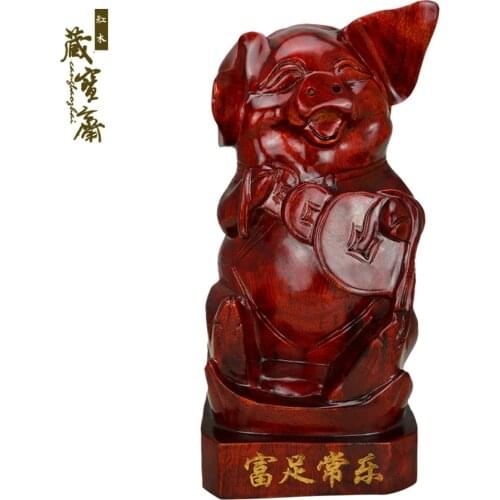Wood carvings zodiac feng shui ornaments cute pig rich pig Changle birthday gift