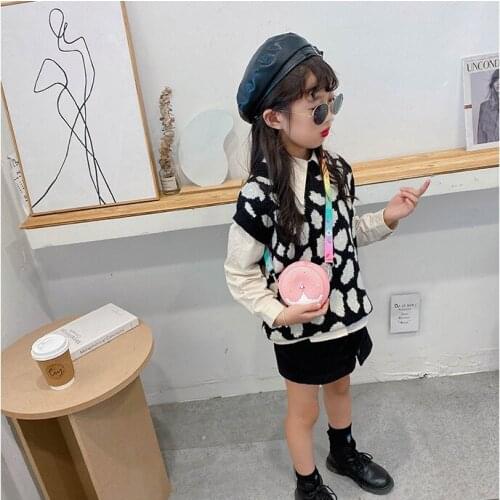 Newest Arrival Kids Cute Cross-Body Pack Round Adjustable Wide Strap Holiday Travel Rainbow Donut Printed Pockets Bags