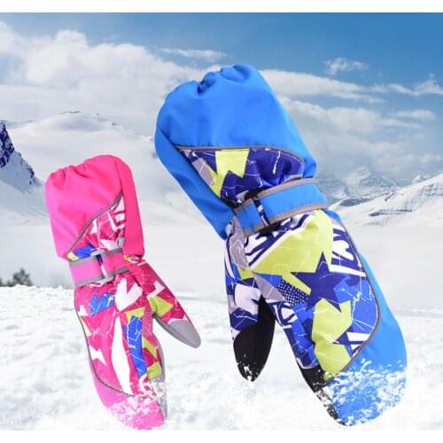 Children Boys/Girls Snowmobile Winter Warm Ski Gloves Sports Waterproof Windproof Snow Mitten Adjustable Ski Strap Skiing Gloves