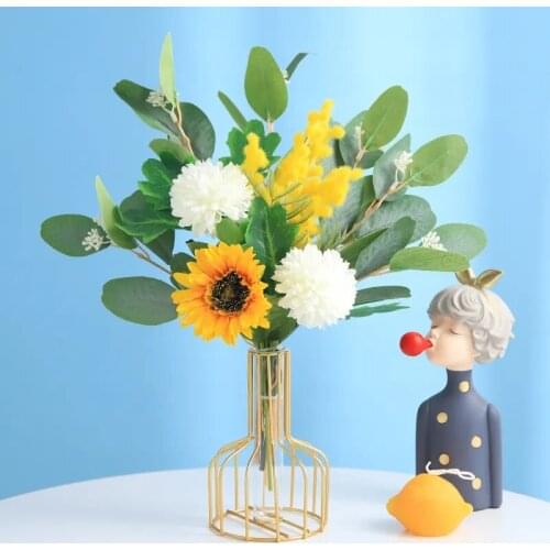 Elegant Simulation Fake Bouquet (Flower + Vase) Set Artificial Silk Flowers For Home Living Room Table Decor Free Shipping