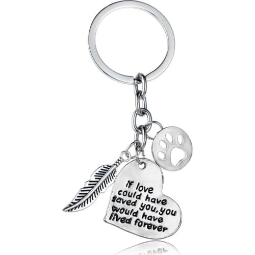 If Love Could Have Saved You Keychain Hollow Paw Print Leaf Pendant Jewelry Car Keyring Wallet Women Pet Memorial Key Ring Charm