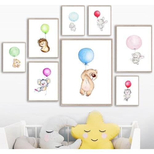 Hedgehog Rabbit Bear Elephant Hippopotamus Cat Wall Art Canvas Painting Nordic Posters And Prints Wall Pictures Kids Room Decor