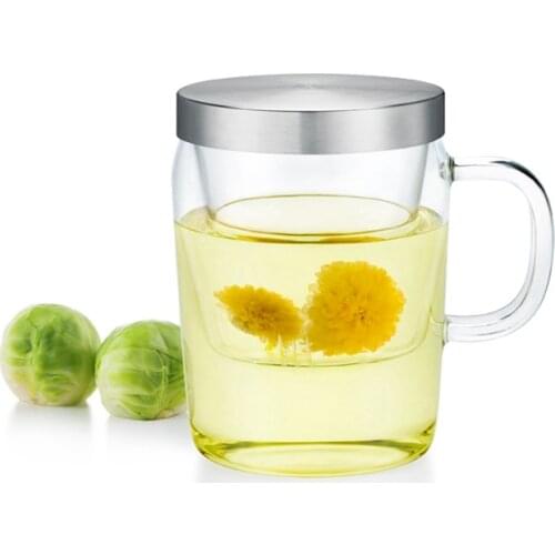 Hot Sale Classic Water Mug with Tea Infuser and Stainless Steel Lid, Modern Drink ware,Tea & Coffee Set Glass ware, Office Cup
